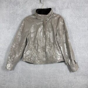 Mycra‎ Pac Short Metallic Moto Zip Front Jacket Womens S Silver Reversible Zip